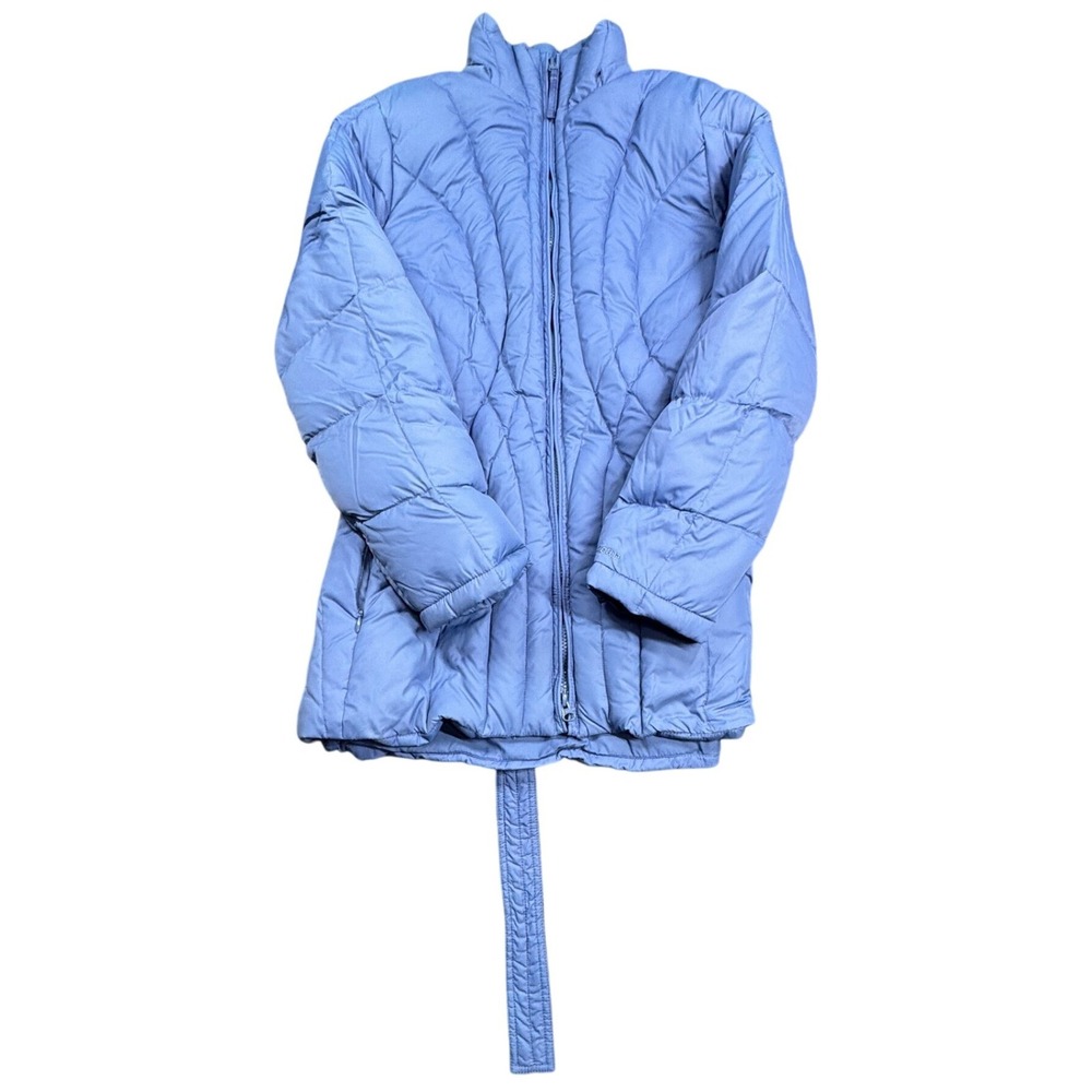 LL Bean Quilted Puffer Womens Small Blue Belted Goosedown Jacket‎